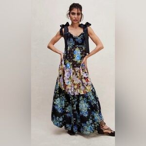 Free People brand bluebell cool combo Floral Maxi Dress with Bow Straps small
